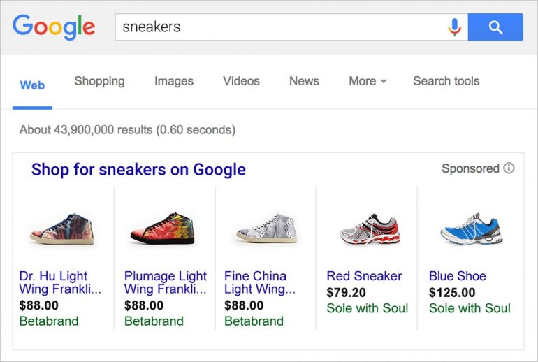 Google shopping sneakers